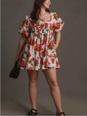 Maeve Square-Neck Smocked Babydoll Dress 1X